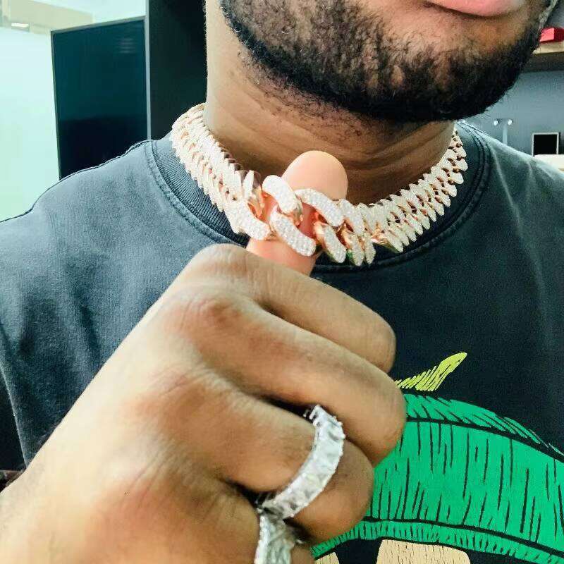 Custom 925 Silver Men's Hip Hop Cuban Necklace VVS Iced Silica Stone Chain