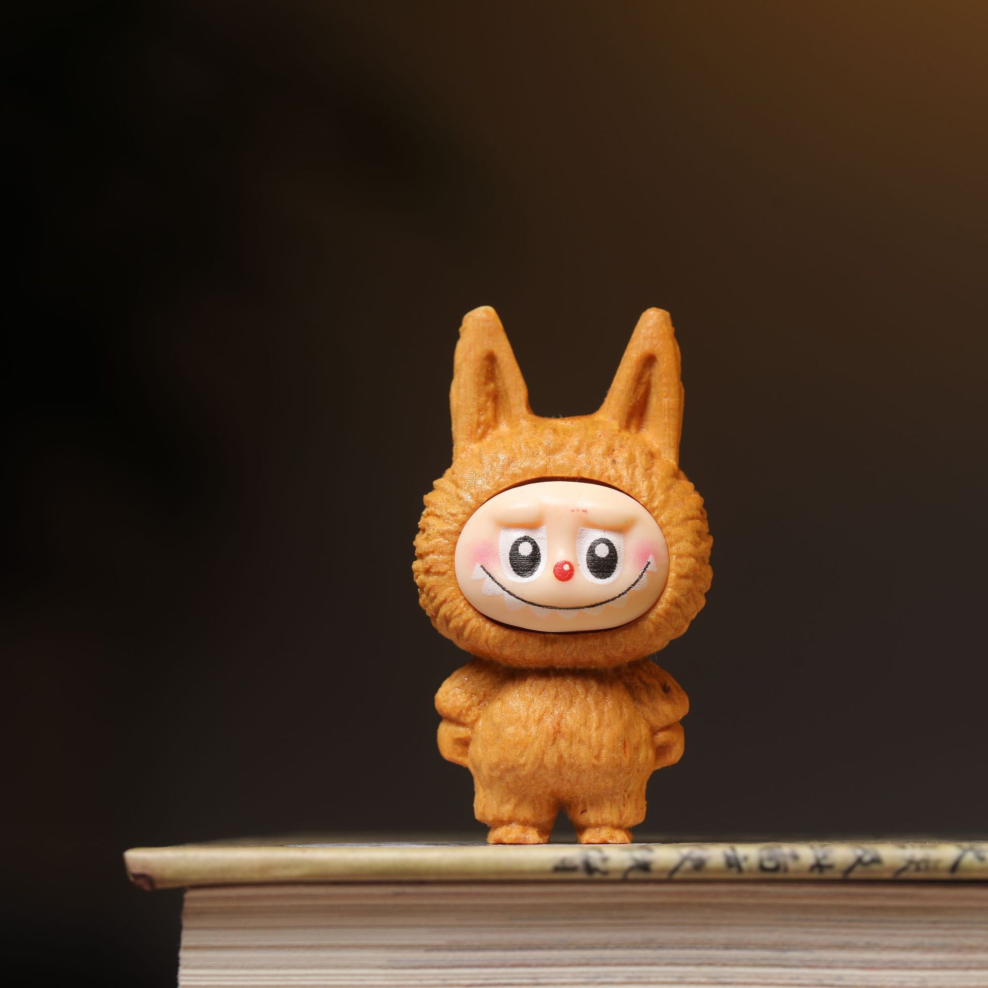 Designer 5-Piece Labubu Wood Carving Pendants - Handmade Solid Wood Carvings, Creative Car Hanging Ornaments key ring