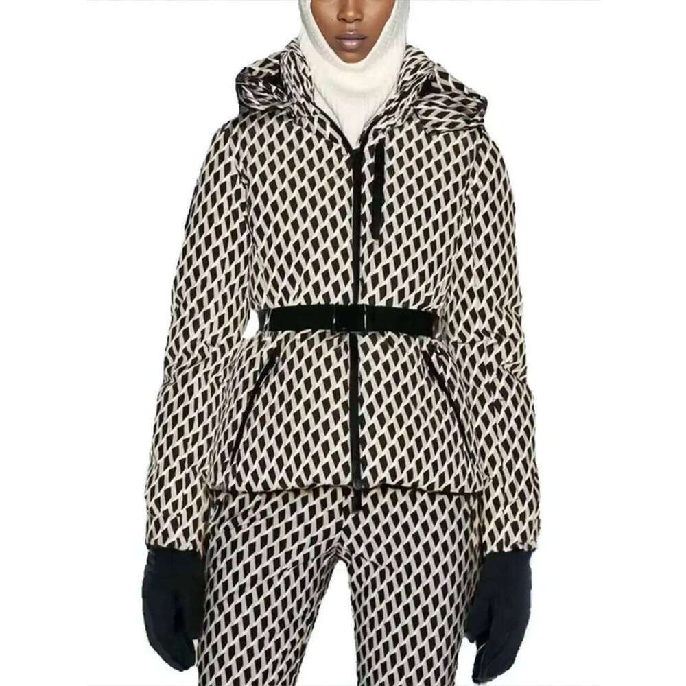 Women's Fashion Winter Hooded High Waist Padded Sport Coats Belt Parka Female Elegant Thick Warm Pocket Windproof Skiing Jackets