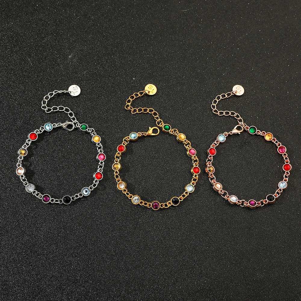 Colorful Rhinestone Beads Bracelet for Women Gold Plated Chain Seaside Commemorative Bracelet Friendship Party JewelryT251110