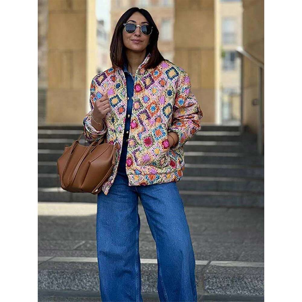 Colorful Printed Women's Jackets Warm Thicken Women Coats Casual Vintage Cardigan Autumn Bohemian Long Sleeve Jacket