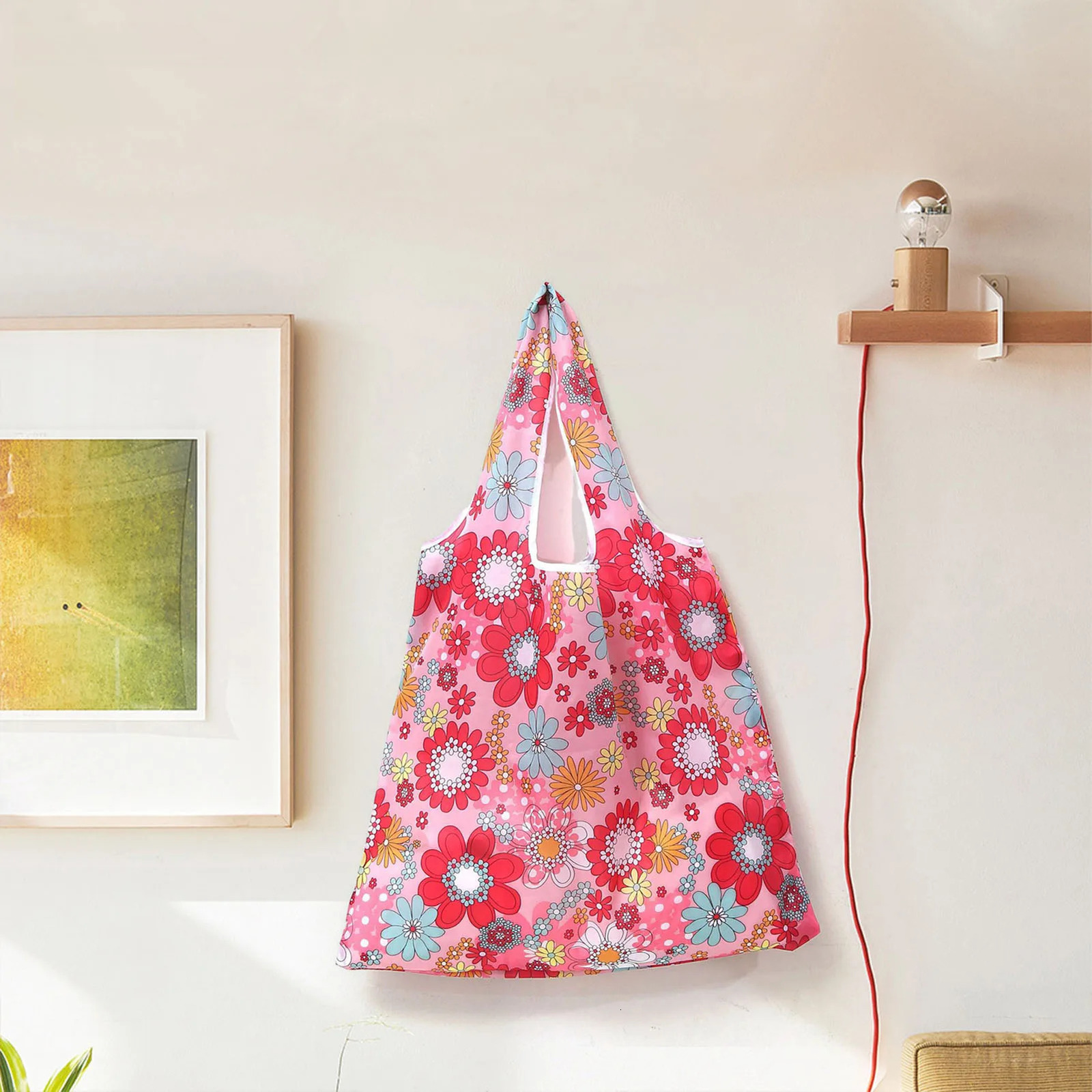 Leopard Floral Printed Large Capacity Folding Bag for Shopping Environment Grocery Storage Recycling 250401