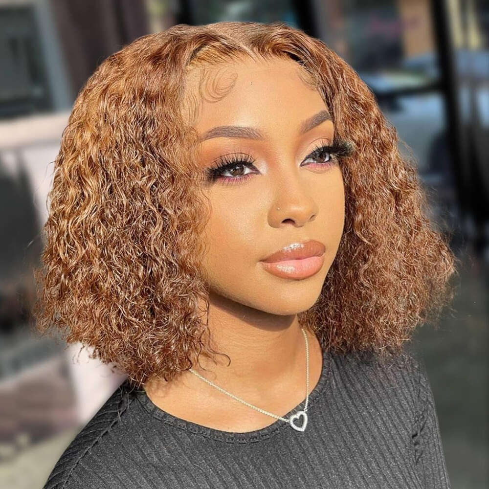 Wave Curly Pre Plucked Put On Go Glueless 13X4 HD Honey Blonde Highlight Lace Front Wig Human Hair For Women Wet And Wavy Short
