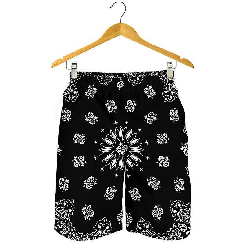 3D printed black Paisley Bandana pattern mens fast drying ultra wide beach shorts mens swimming shorts X250410