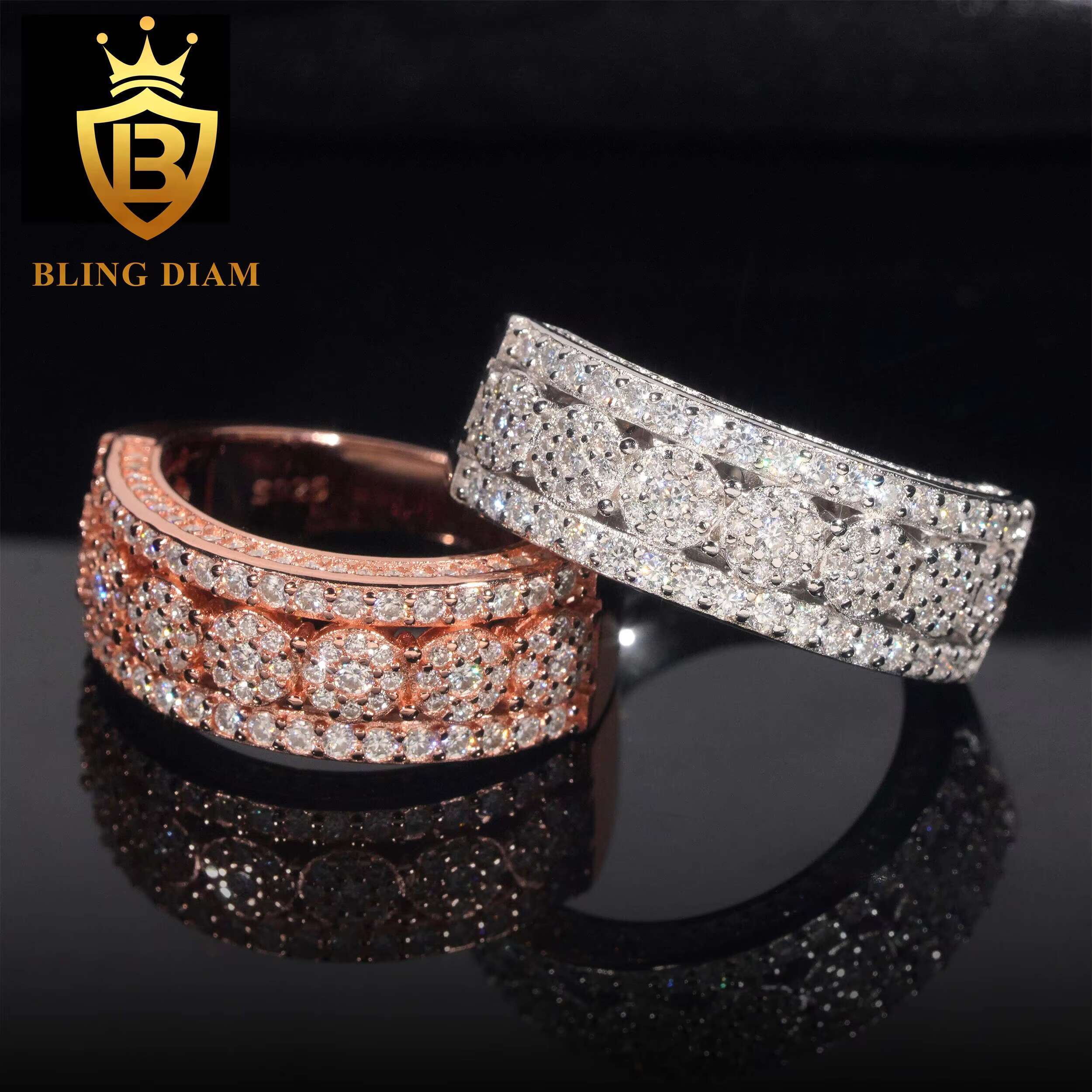 Fine Jewelry Luxury 925 Sterling Silver Rings Vvs Moissanite Hip Hop Custom Iced Out Ring