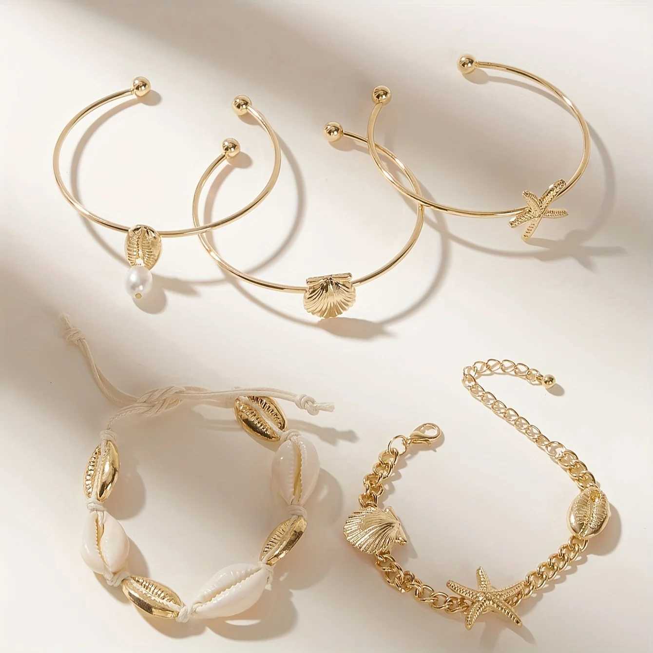 Fashion Luxury Womens Bracelet Starfish Shell Pendant Bracelet Set Beach Vacation AccessoriesT251110