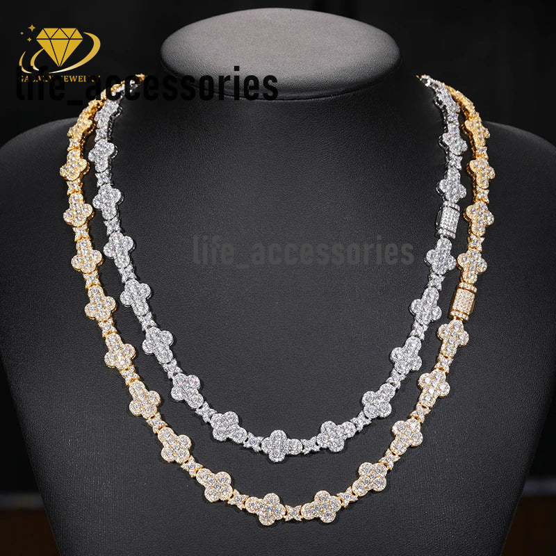 Iced Out Jewelry 10mm 925 Silver Chain GRA Certificate Diamond Moissanite Cuban Link Chain Cross Flower Bracelet Necklace