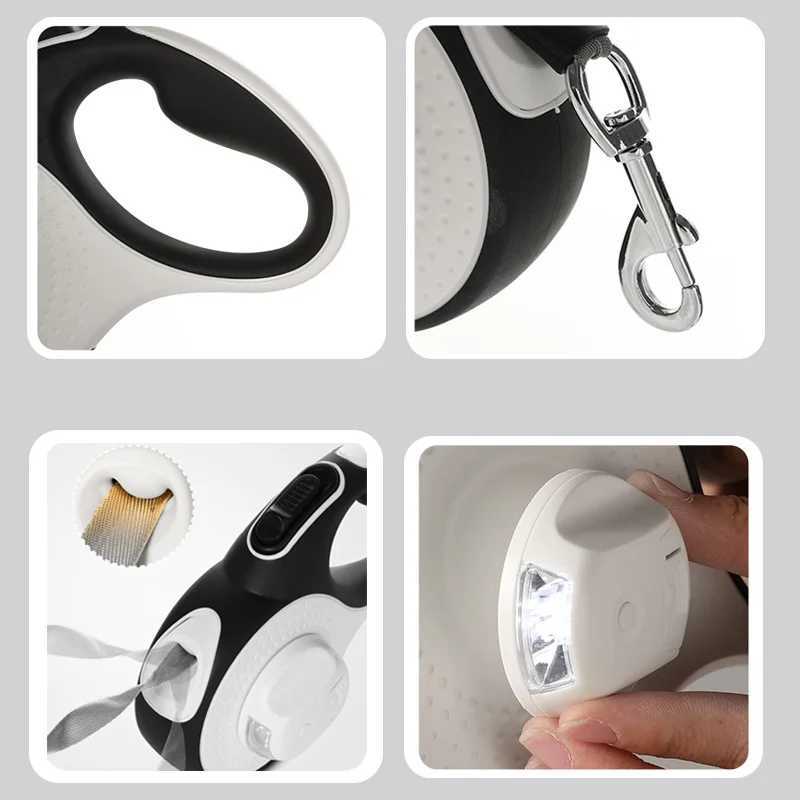 5M/8M Dog Leash with Poop Bag Dispenser Automatic Roulette Tow Rope with Detachable Led Flashlight Pet Puppy Collar Walking Lead J251110