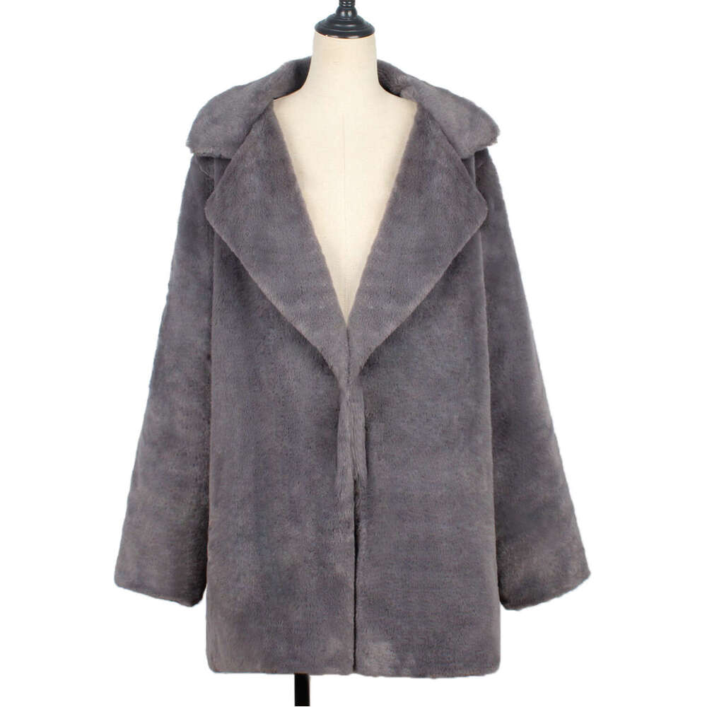 Autumn Winter Women's Mid-Length Suit Collar Faux Fur Coat Genuine Leather Luxury Style