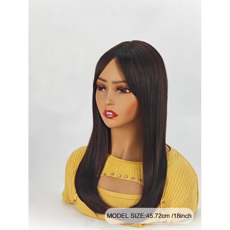 18inch en brown With Bangs Long Wavy Curly Glueless Fringe Unit Heat Resistant Synthetic Middle Part Full hine Made No Lace Scalp Costume Cosplay Hair