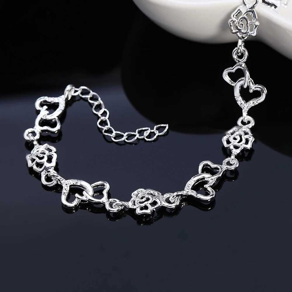 Beautiful 925 Sterling Silver Bracelet for women bracelet HEART lovely FLOWER chain fashion Wedding Party cute lady nice jewelryT251110
