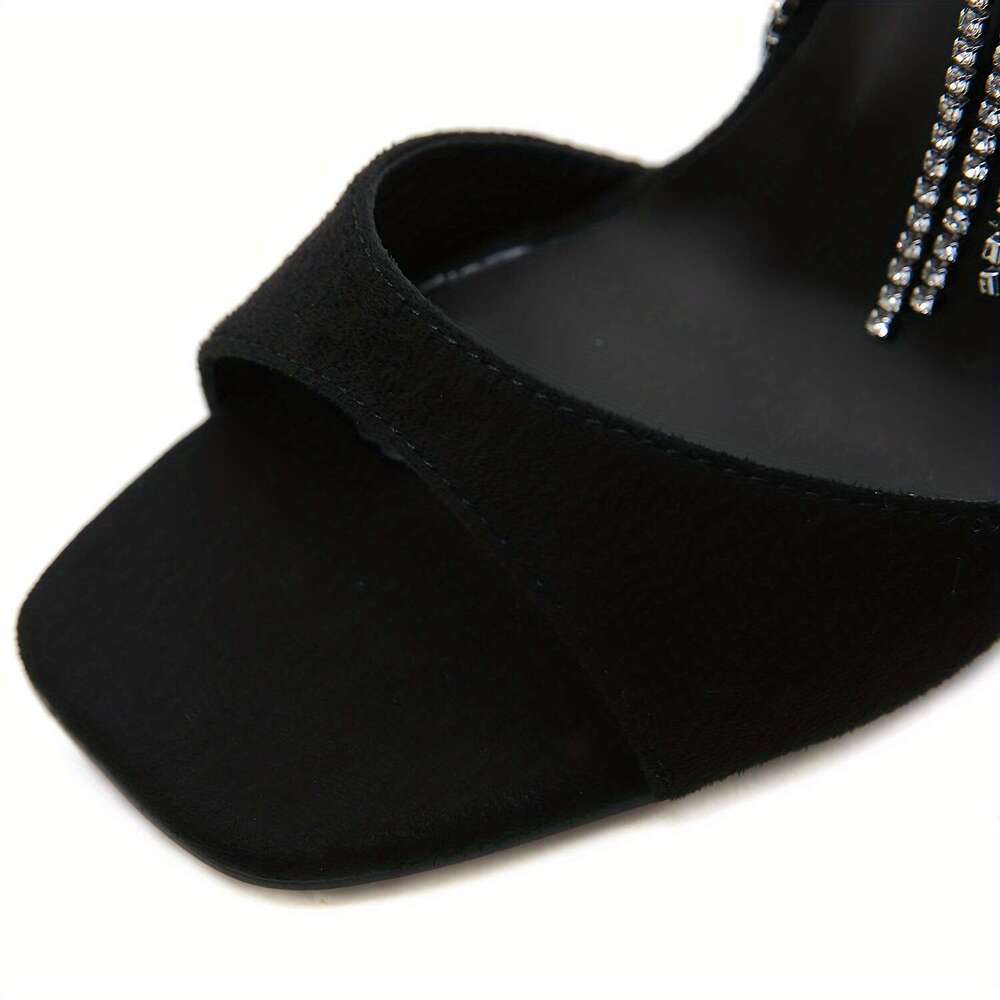 Amazing Sensation! Luxury Rhinestone Women's Velvet Thin Heel Super High Stiletto Open Toe Sandals Banquet Evening Dress Shoes