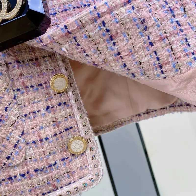 Women Elegant Vintage Tweed Fragrant Y2K Suit Jacke Coat Top And Skirt Two Piece Set Outfit Winter Jacquard Party Chic Clothing W251110