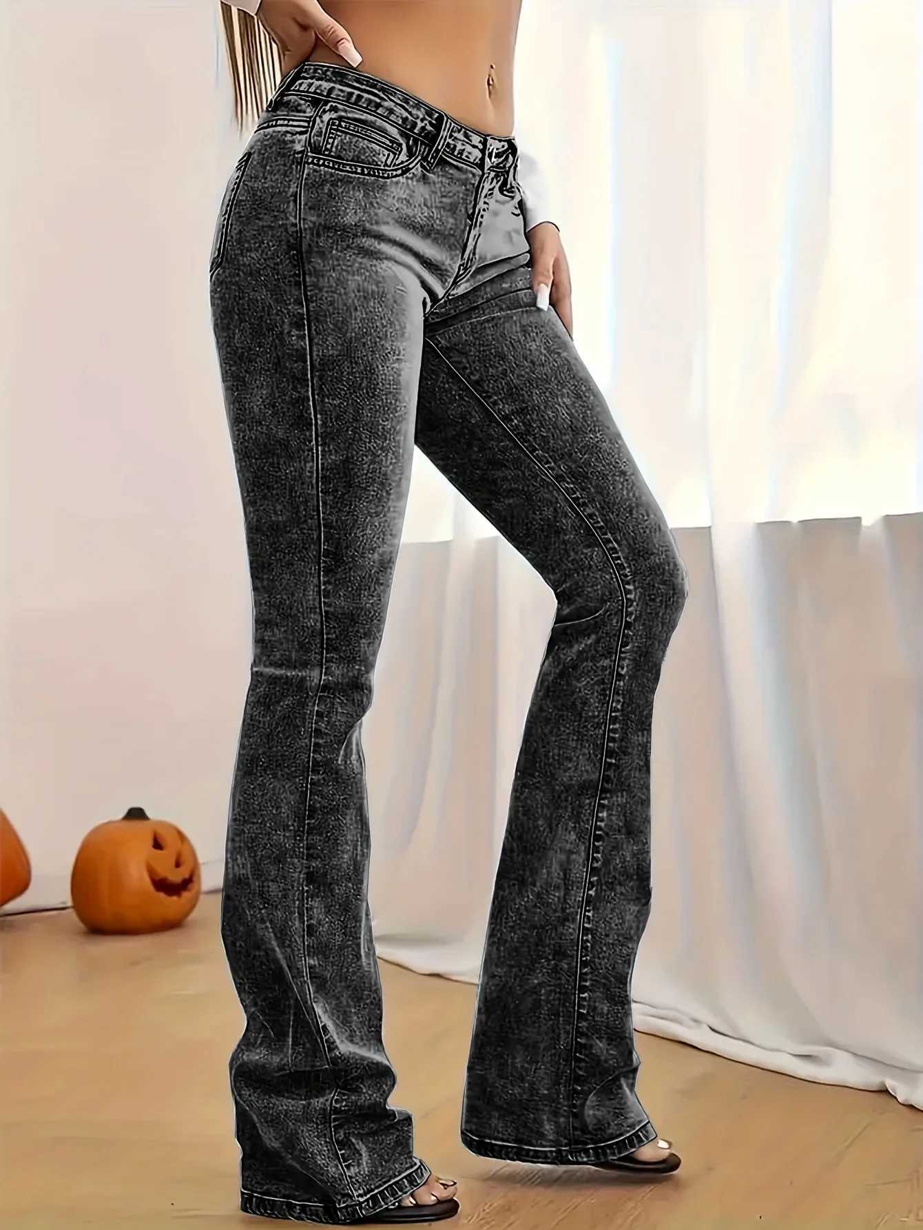 Y2K womens stretch denim trousers with a bootcut shape that flatters the figure perfectly and are suitable for elegant style C251110