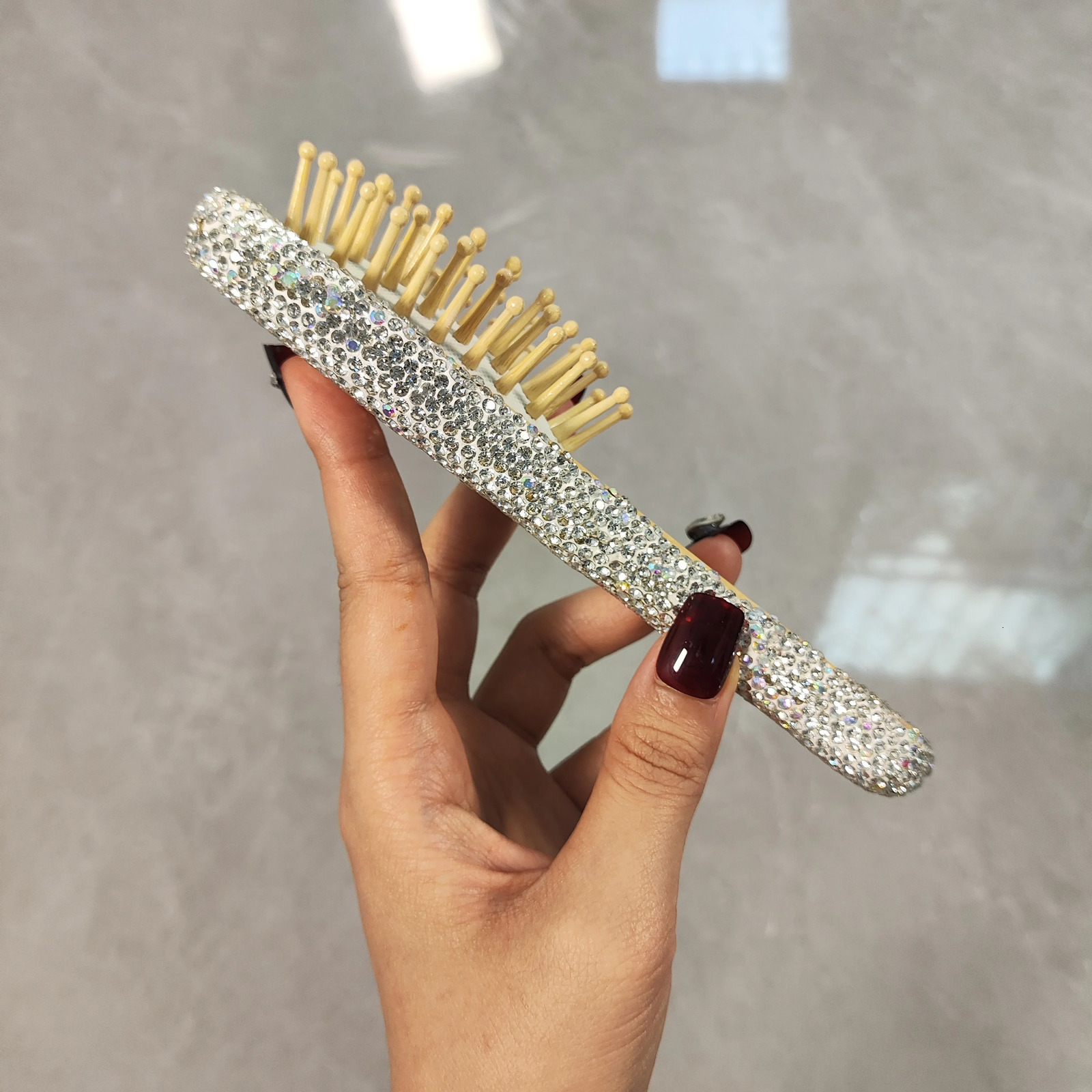 Wooden Air Cushion Comb Smooth Hair Comb with Artificial Diamond Embellishments Compact and Portable Massage Comb 251107