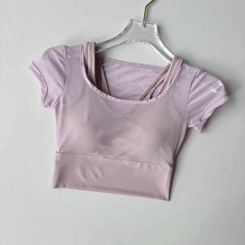 Women's Pilates Training Fiess Chest Cushion Yoga Suit Top Quick Drying High-End Feeg Sports Short Sleeved Breathable