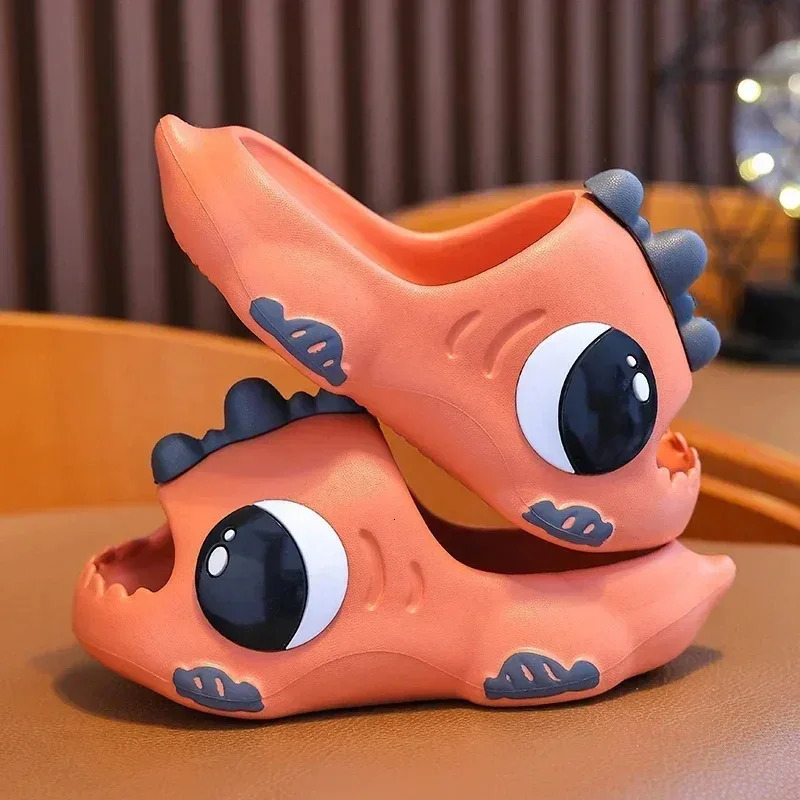 Cute cartoon dinosaur beach sandals for children aged 2-12 in summer suitable for boys and girls flip up non slip indoor shoes 250409