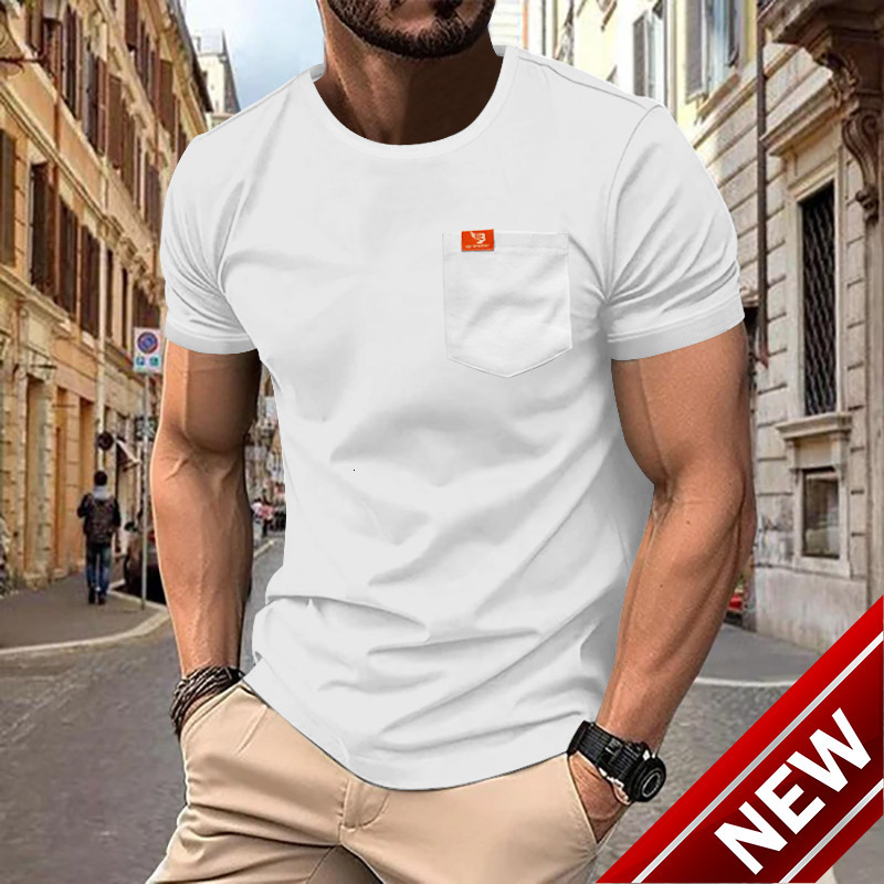 2024 Summer New Trendy Casual Solid Color Pocket Short sleeved Top for Men
