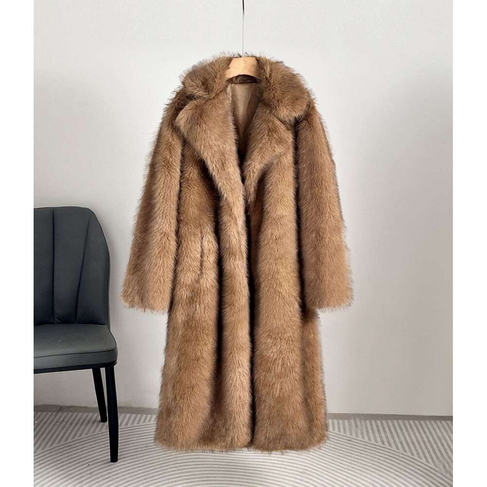 European and American Style Autumn Winter Women's Long with Blazer Collar, Bestselling Cross-Border Faux Fur Coat