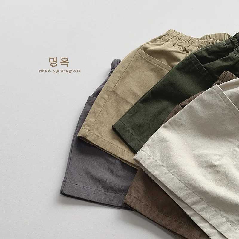 2025 Summer New Childrens Loose Shorts Solid Retro Girls Casual Shorts Baby Boys Casual Pocket Shorts Childrens Clothing Z250410