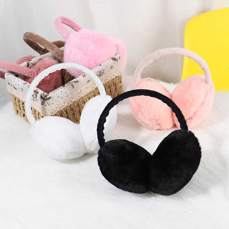 Winter Warm Ear Muffs Women Girls Fluffy Fold Burger Shape Children Headphone Earmuffs Soft Cashmere Solid Cute Warmer Earlap W251110