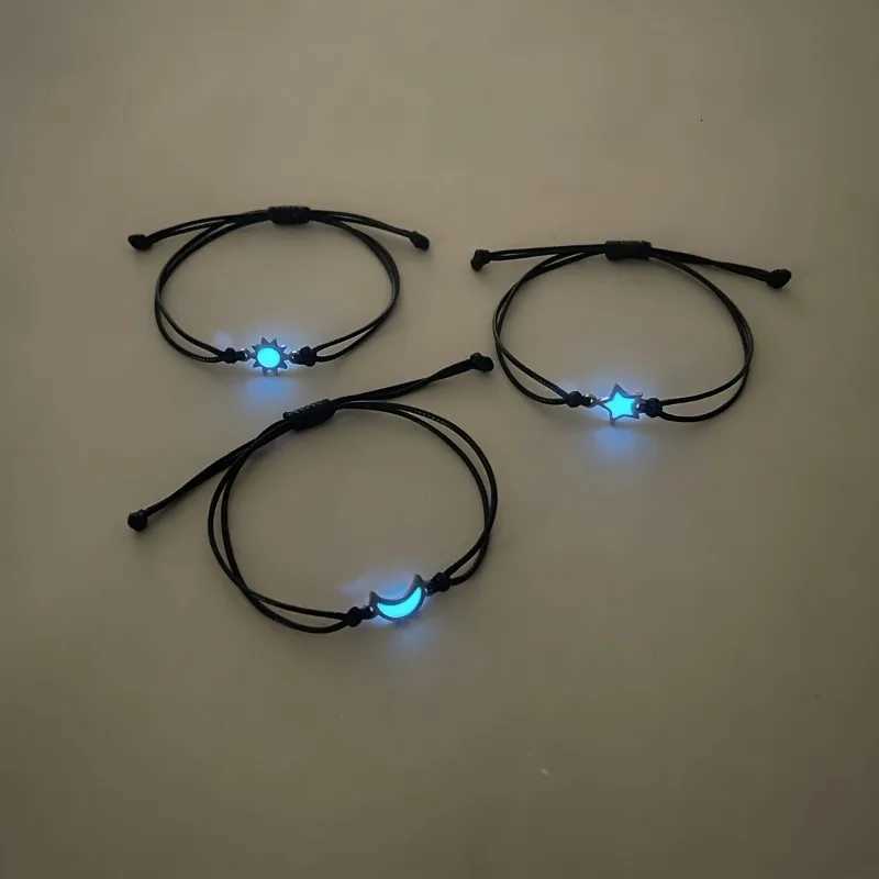 Luminous Moon Sun and Star Bracelet Set - Hand Woven Black Rope Perfect for Daily Wear or Special Occasions Daily BraceletT251110