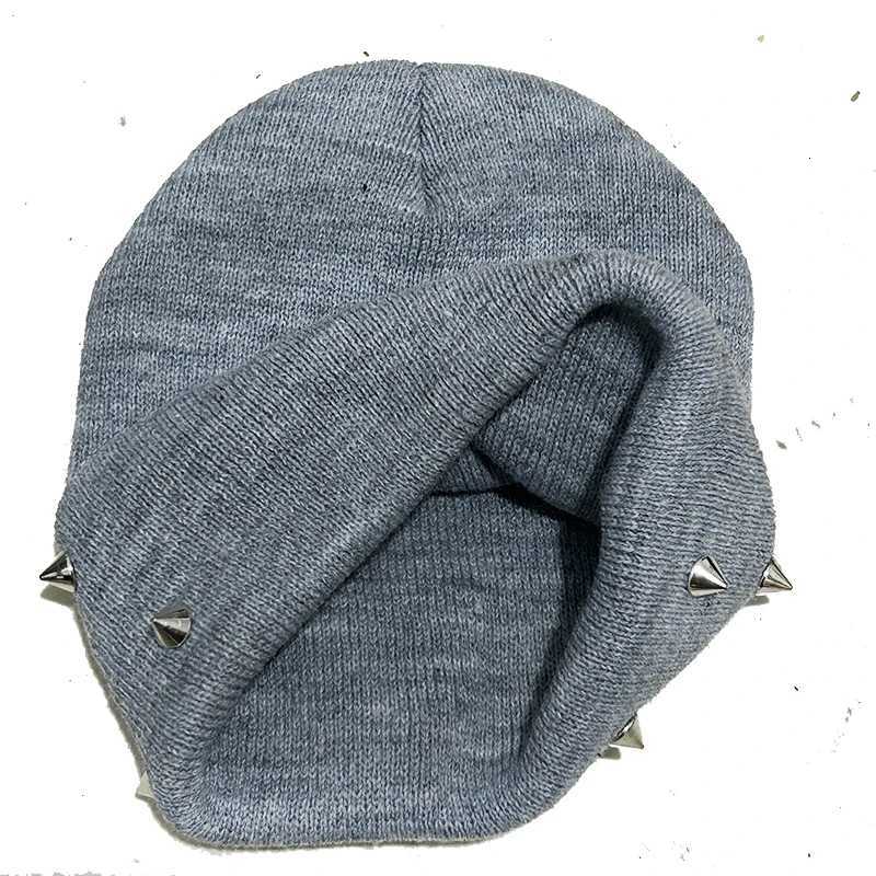 Punk Rivet Beanie Unisex Winter Skull Cap Stretchable Soft Warm Plain Knit Hat for Street StyleXJ251110