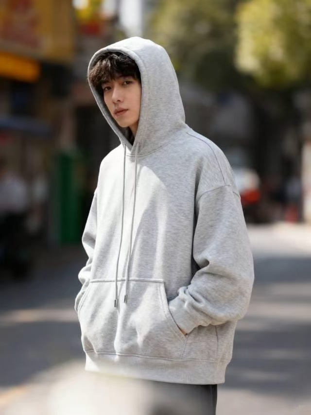 Men's Hoodies & Sweatshirts ACU Men's 330G Fleece Soft Hoodie Short Sleeve Sweatshirt Solid Color LOGO