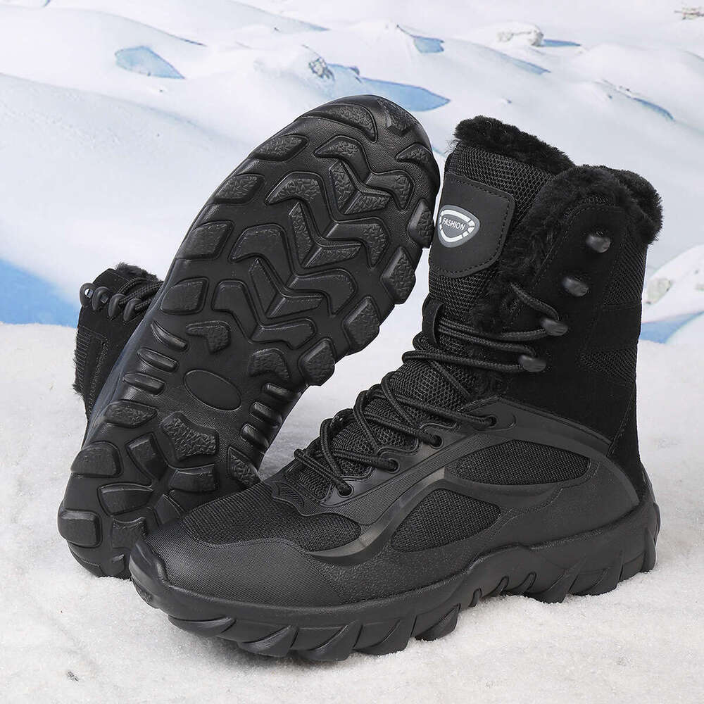 Winter Large Size High-top Men's Special Operations Outdoor Hiking Mountaineering Fleece-lined Warm Snow Boots Indestructible Work Boots