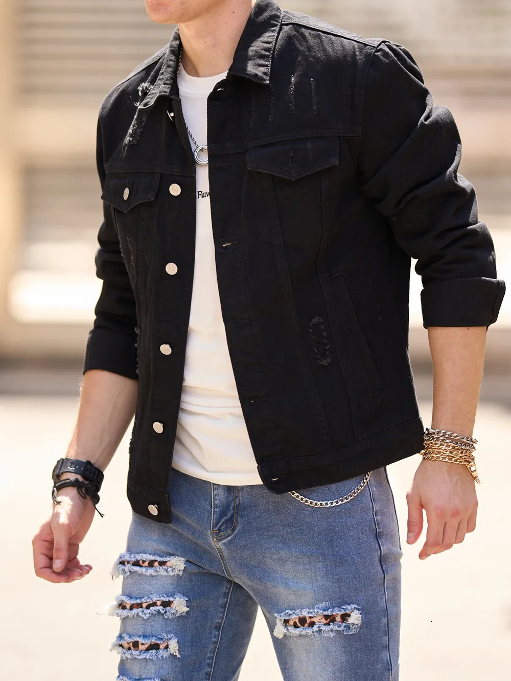Mens streetwear fashion ultrathin denim jacket highquality mens simple solid casual 250401
