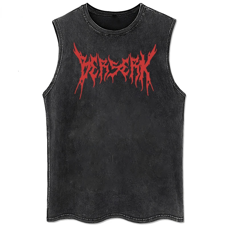 Anime Printed Washed Vest Retro Sports Fitness Casual Short-Sleeved Loose Large Size Summer 250409