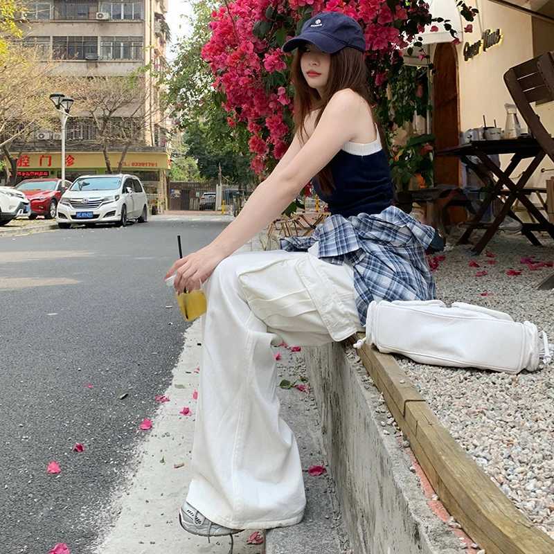 High Waist Relaxed Fit Drag Bottom Casual Loose Women Jeans Trousers Long Pant Wide Leg Denim Overalls C251110