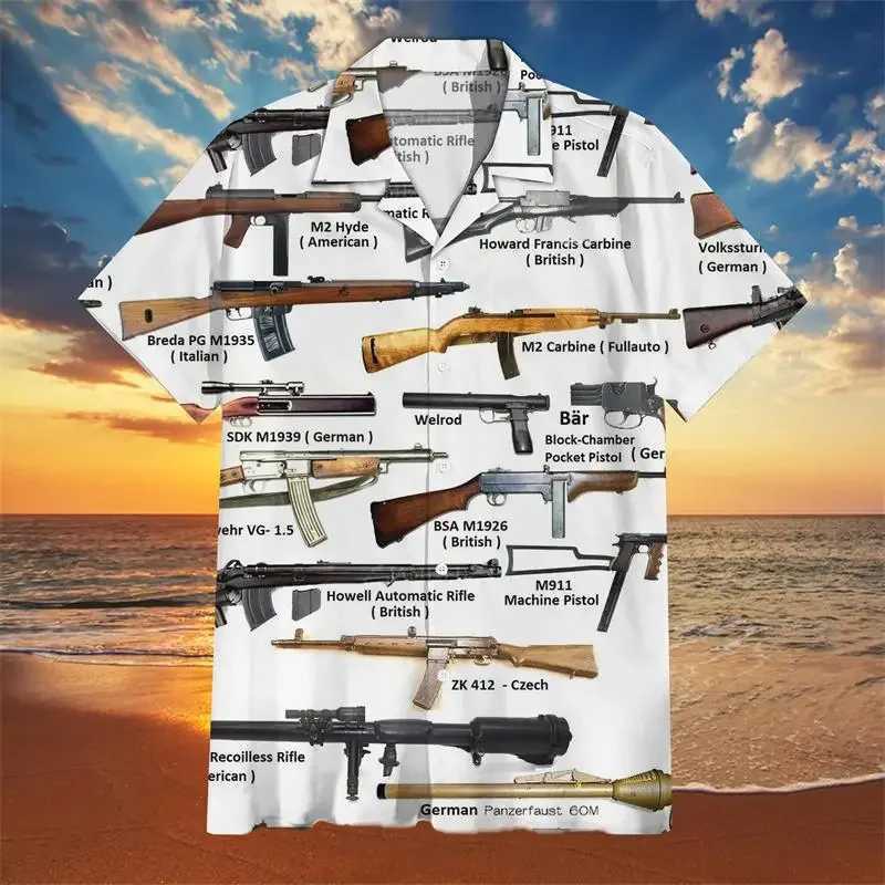 Hawaiian Shirt for Men Gun Graphic T-shirt 3D Printed Shirt for Beach Vacation Style Mens T-shirt Wear Oversized Shirt X250410