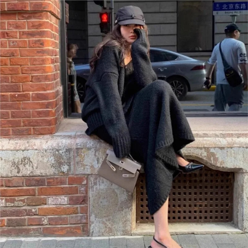 elegant 2 pieces set for woman French Commuting two piece outfit temperament home clothes Solid color Loose Homewear Vneck 251110