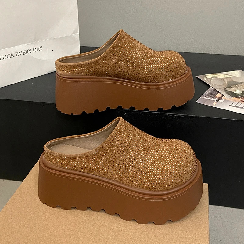 Flats Platform Women Mules Shoes Crystal Slippers Summer Fashion Woman Sandals Running Flip Flops Slingback Casual Shoes 251107