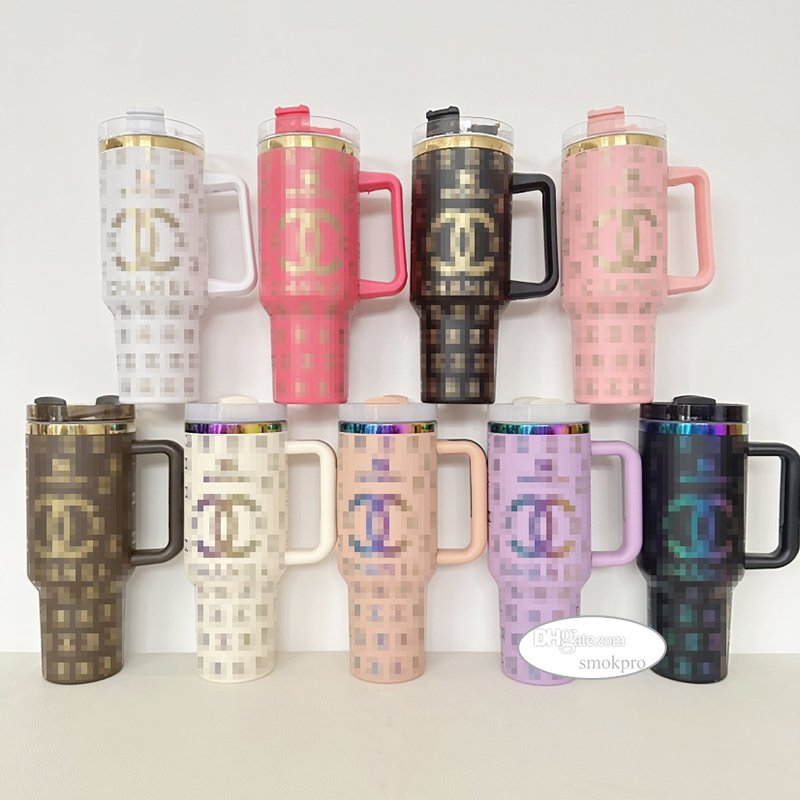 Tariff Free - 40 oz CC Luxury Image Designer Cup 40oz Stainless Steel Travel Tumbler With Handle Lid and Straw