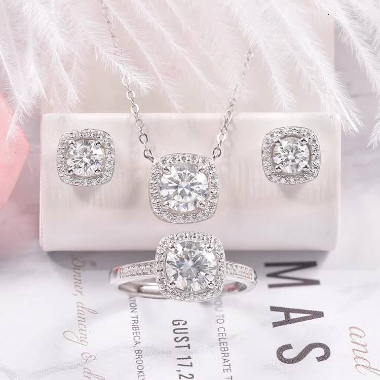 Luxury Women Moissanite Wedding Jewelry Sets Necklace Rings Earrings 925 Sterling Silver Jewelry Set for Women