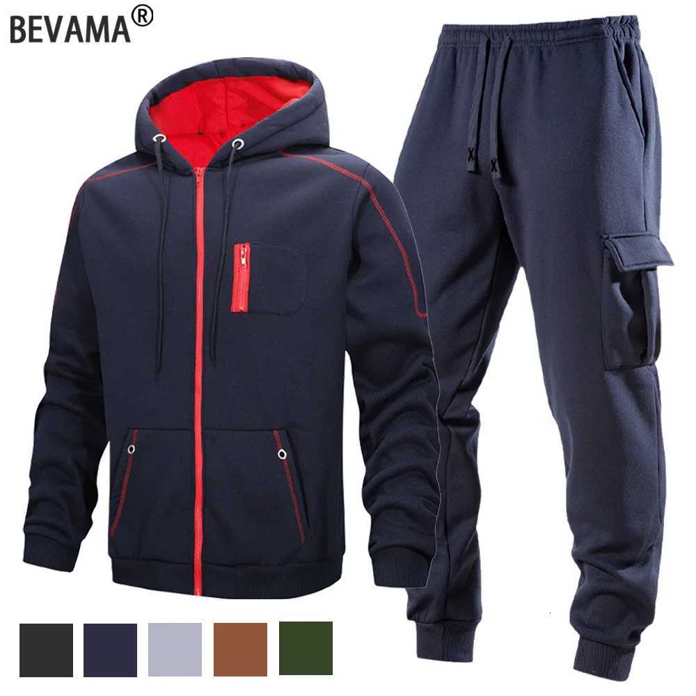 2025 Popular Two-piece Mens Sportswear Autumn Solid Color Jogging Suit Hooded Zipper Jacket Sport Pants Casual Sports Set W251110