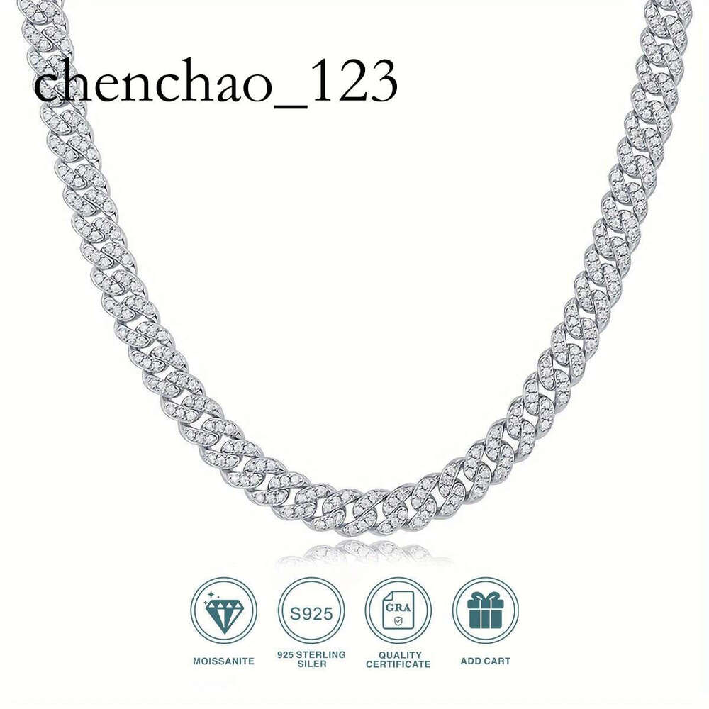 JIUZUAN D color full moissanite Cuban chain women's men's S sier necklace hip hop fashion boutique jewelry