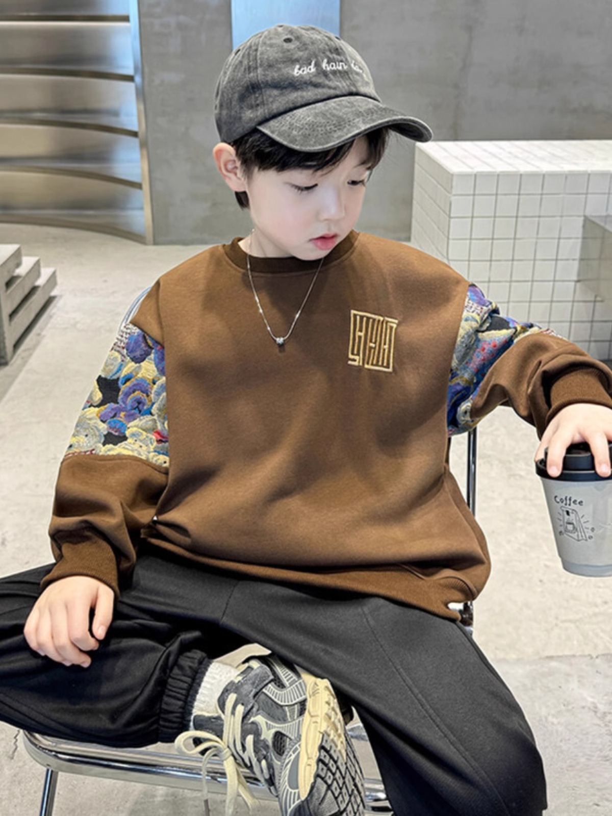 GS- Ddmyshoesvip Children Clothing Boys Hoodie New Item Handsome Middle Aged Young Boys Explosive Street Style Spring And Autumn Top Trend
