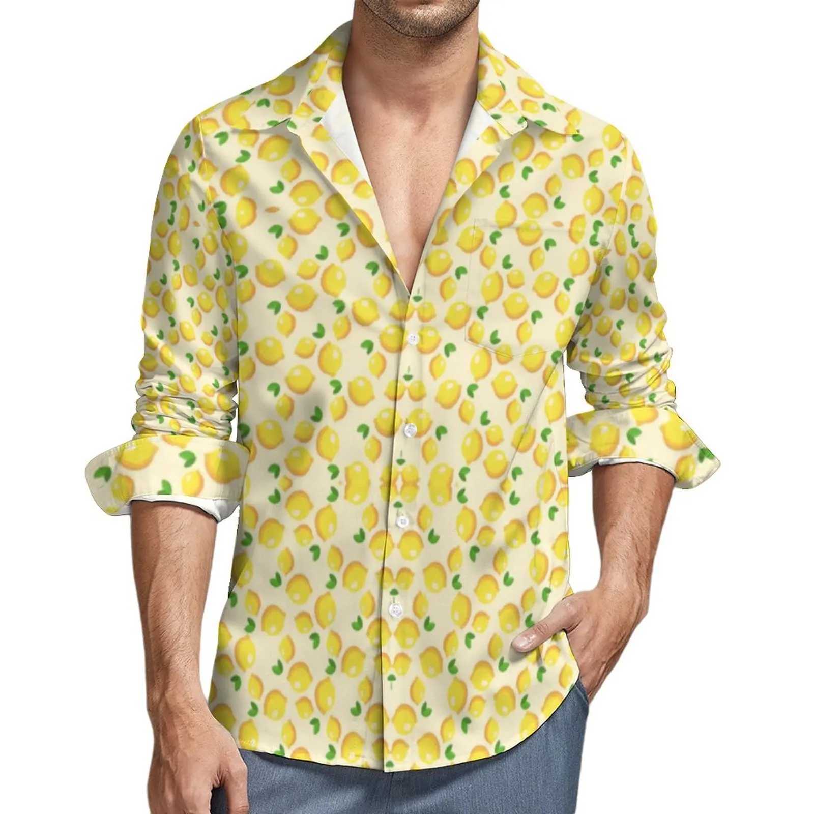 Fashion Mens Shirt 3D Yellow Lemon Printed Fruit Shirt Autumn Casual Shirt Trend Shirt Long Sleeve Pattern Clothing Top X250410