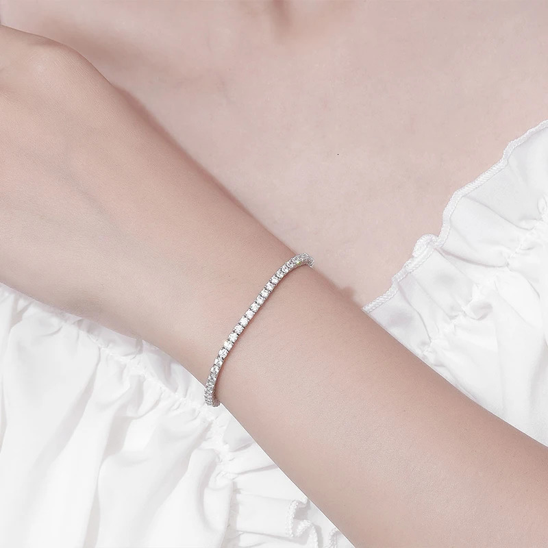 KNOBSPIN 2mm Tennis Bracelet 925 Sterling Silver Plated White Gold Bracelet for Women Man Sparkling Party Jewelry 250408