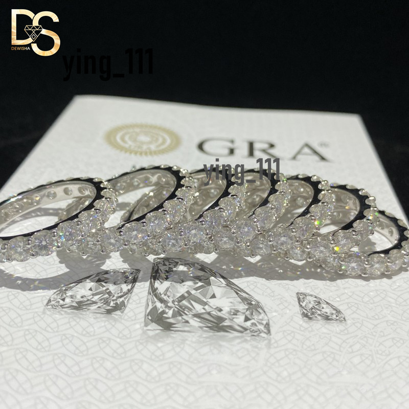 Wholesale Custom Wedding Jewelry White Gold Plated 925 Sterling Silver VVS Moissanite Iced Out Tennis Ring