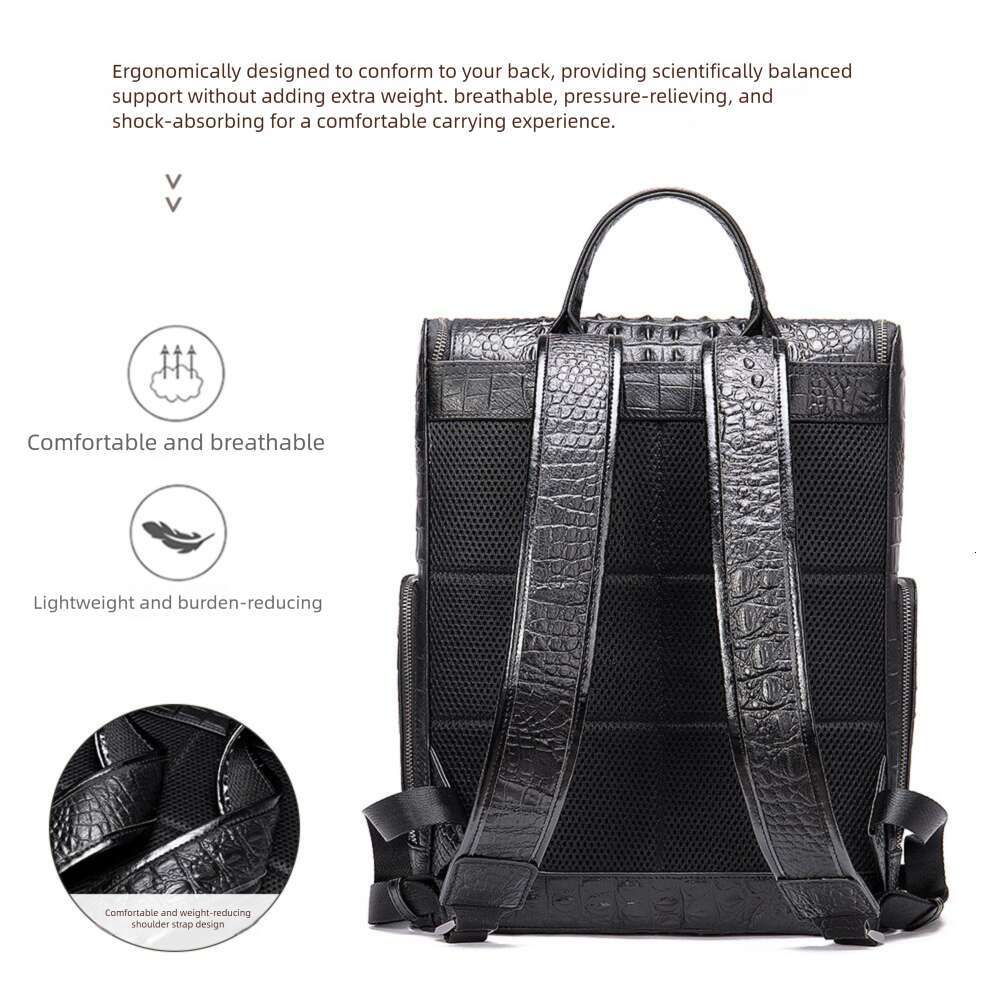 Border New Crocodile Pattern Genuine Leather Men S Bag Casual Fashion Trend Cowhide Travel Backpack High Quality