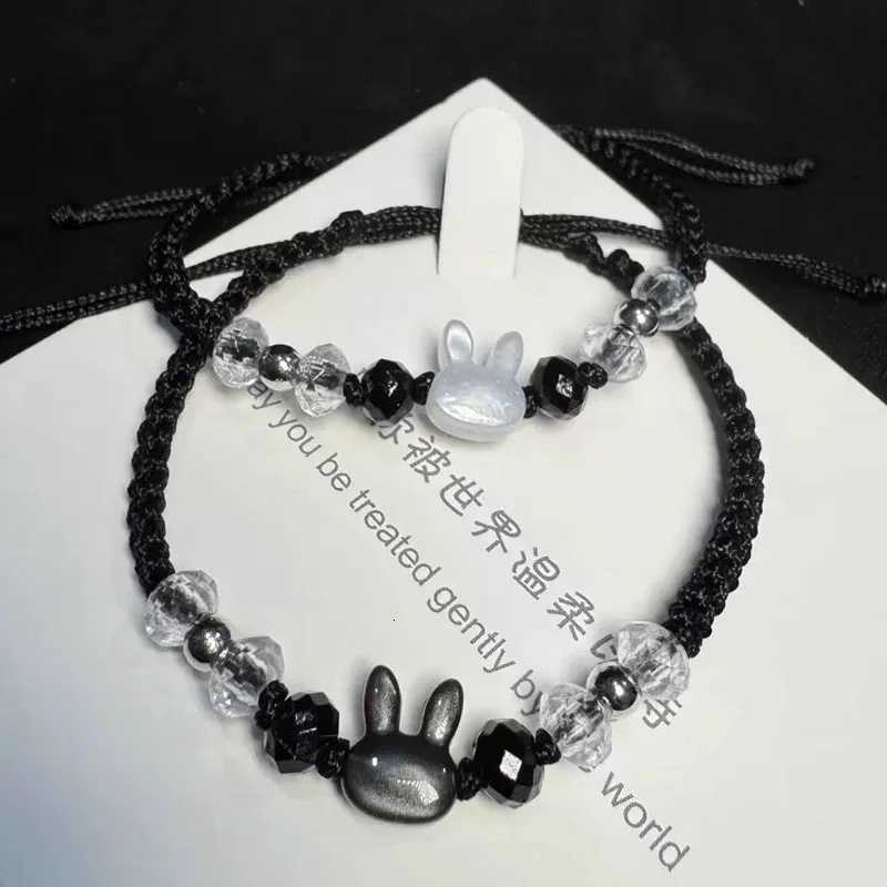 Natural Moonstone Obsidian Bracelets Couple Minimalist Bracelet Handmade Cute Black White Rabbit Cat Bracelet Party Jewelry GiftT251110