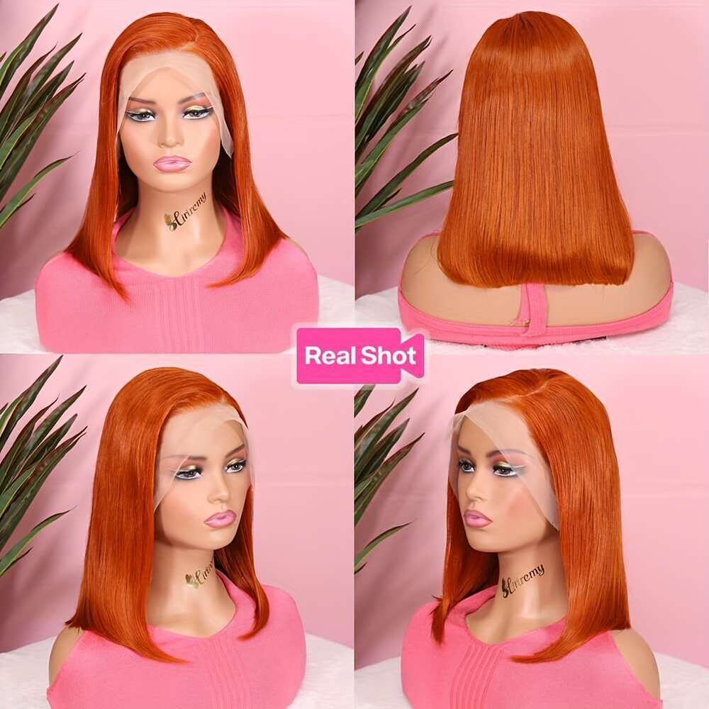 Wigs For 13X4 HD Frontal Straight Bob Orange Ginger Wig Lace Front Human Pre Plucked Hairline With Baby Hair Brazilian #350