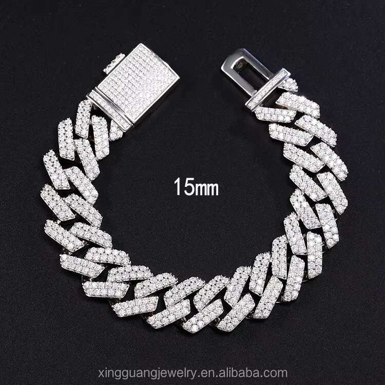 15mm 20mm 2Rows Pass Diamond Tester S925 Sterling Chain VVS Moissanite Diamond Cuban Link Chain
