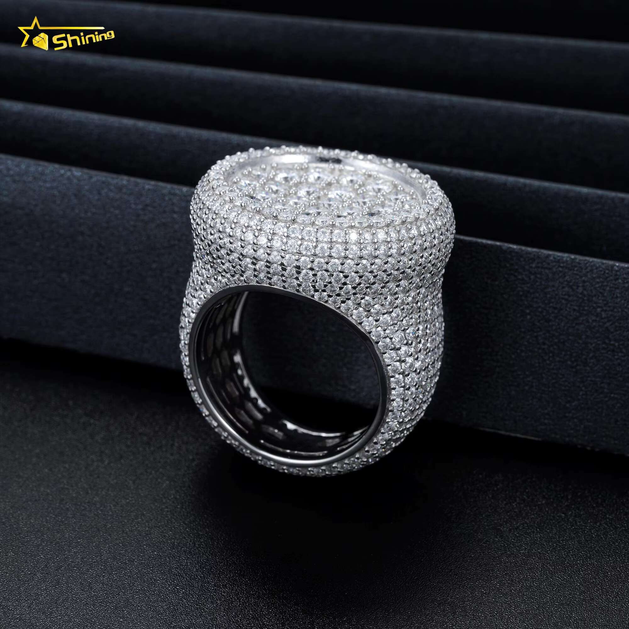 Iced Out Sterling Silver 925 Luxury Rings Fashion Hip Hop Mens Vvs Moissanite Ring