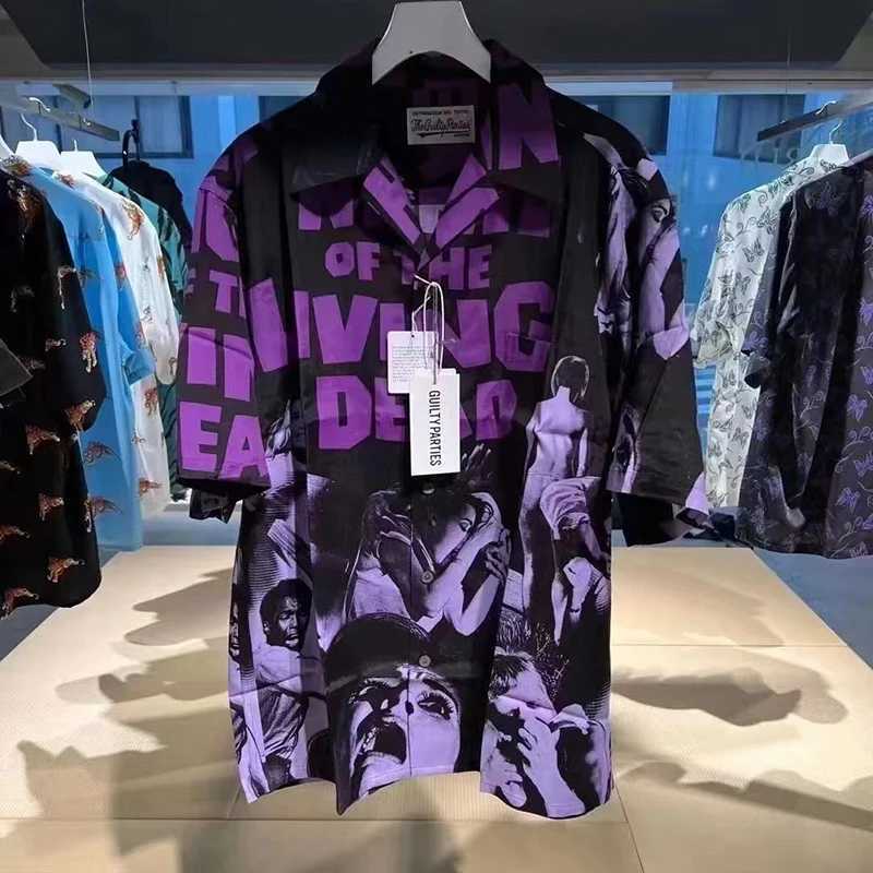 Red green purple movie character printing Chaopai Hawaiian beach shirt mens 1 1 high-quality loose casual top T-shirt X250410