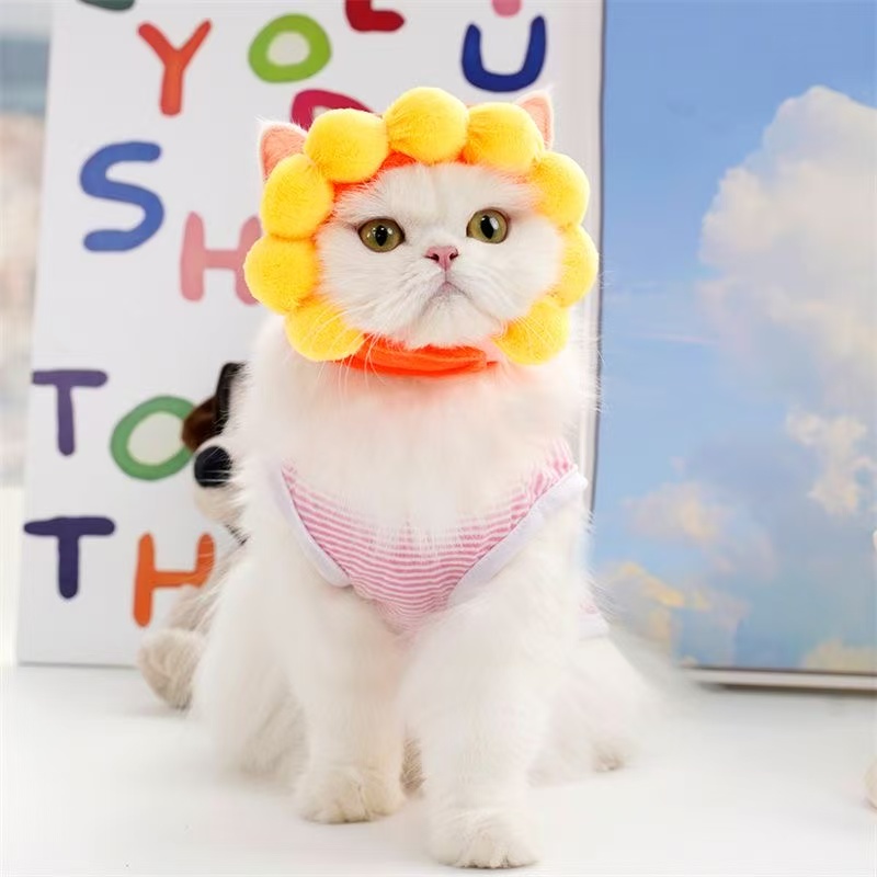 Pet sunflower hat, dog and cat banana headdress, tiger headgear. Teddy and French bulldog supplies. Manufacturer wholesale.